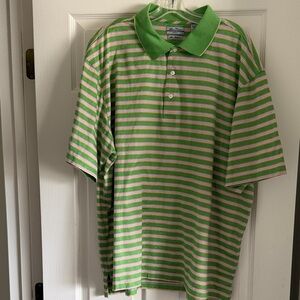 Alan Flusser Golf Shirt with Green and Pink Stripes